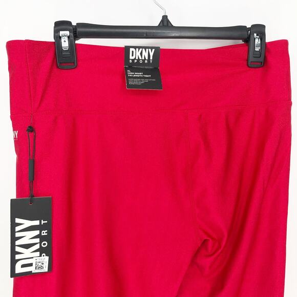 DKNY Womens Athletic Leggings XL Red High Waist 7/8 Length Pockets NWT - Picture 7 of 12
